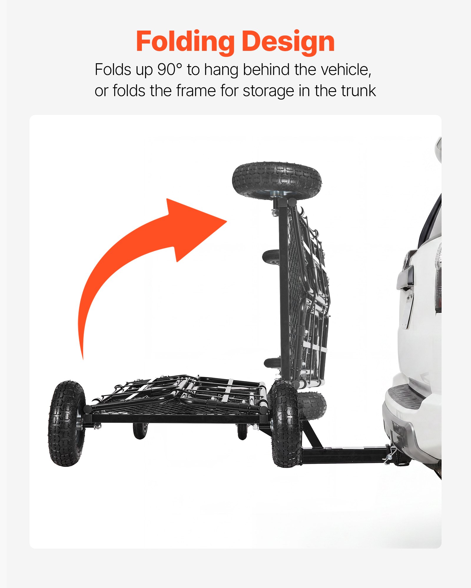 VEVOR Hitch Mount Cargo Carrier on Wheels, 920 x 541 x 300 mm, 2-in-1 Folding Rear Luggage Rack Basket & Cargo Cart with Hitch Stabilizer, Fits 2" Receiver for SUV Pickups, 181KG Load Capacity