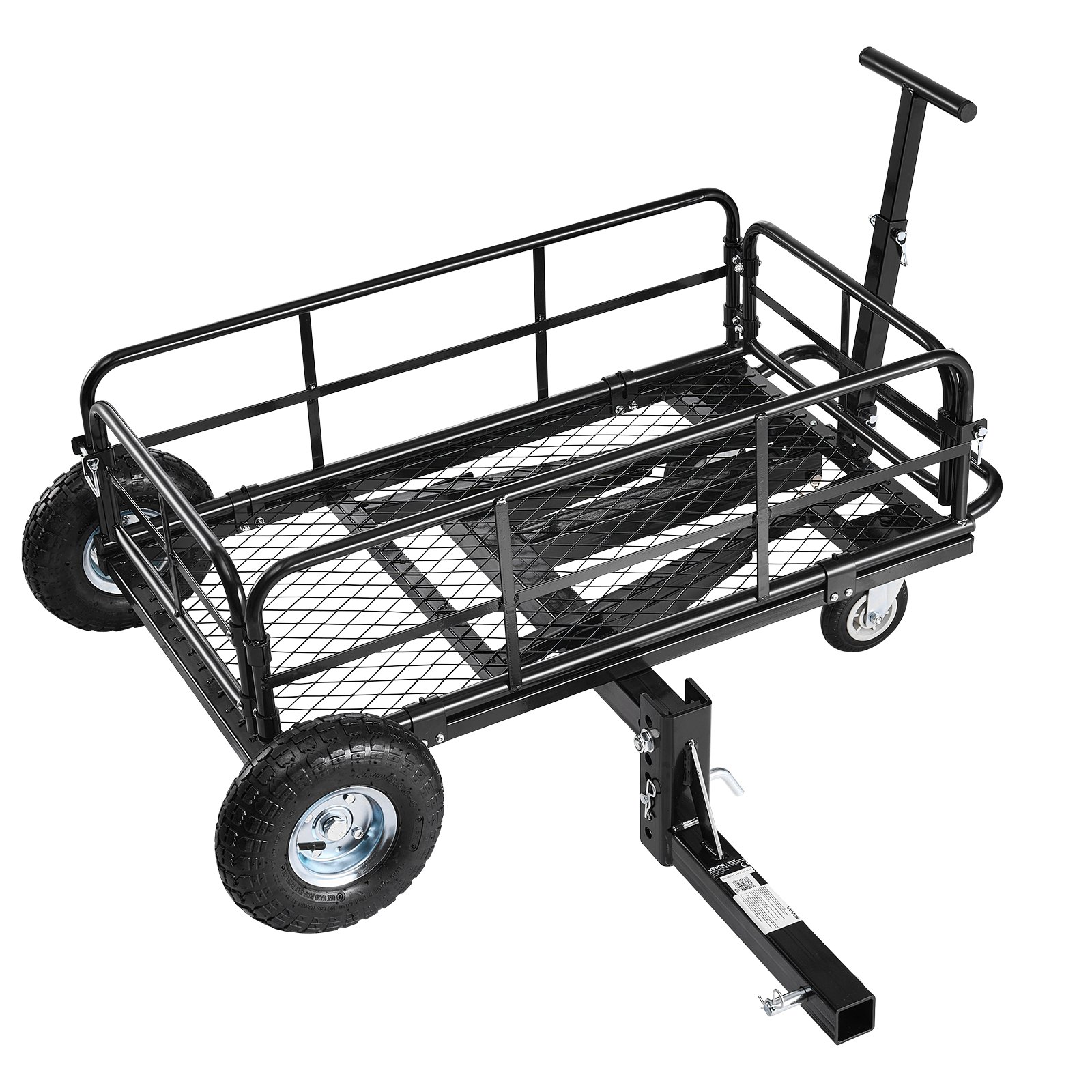 VEVOR Hitch Mount Cargo Carrier on Wheels, 920 x 541 x 300 mm, 2-in-1 Folding Rear Luggage Rack Basket & Cargo Cart with Hitch Stabilizer, Fits 2" Receiver for SUV Pickups, 181KG Load Capacity
