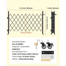 Single Folding Security Gate Lockable Scissor Gate 74.80 x 51.57 in (WxH)