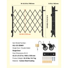 Single Folding Security Gate Lockable Scissor Gate 43.31 x 51.57 in (WxH)