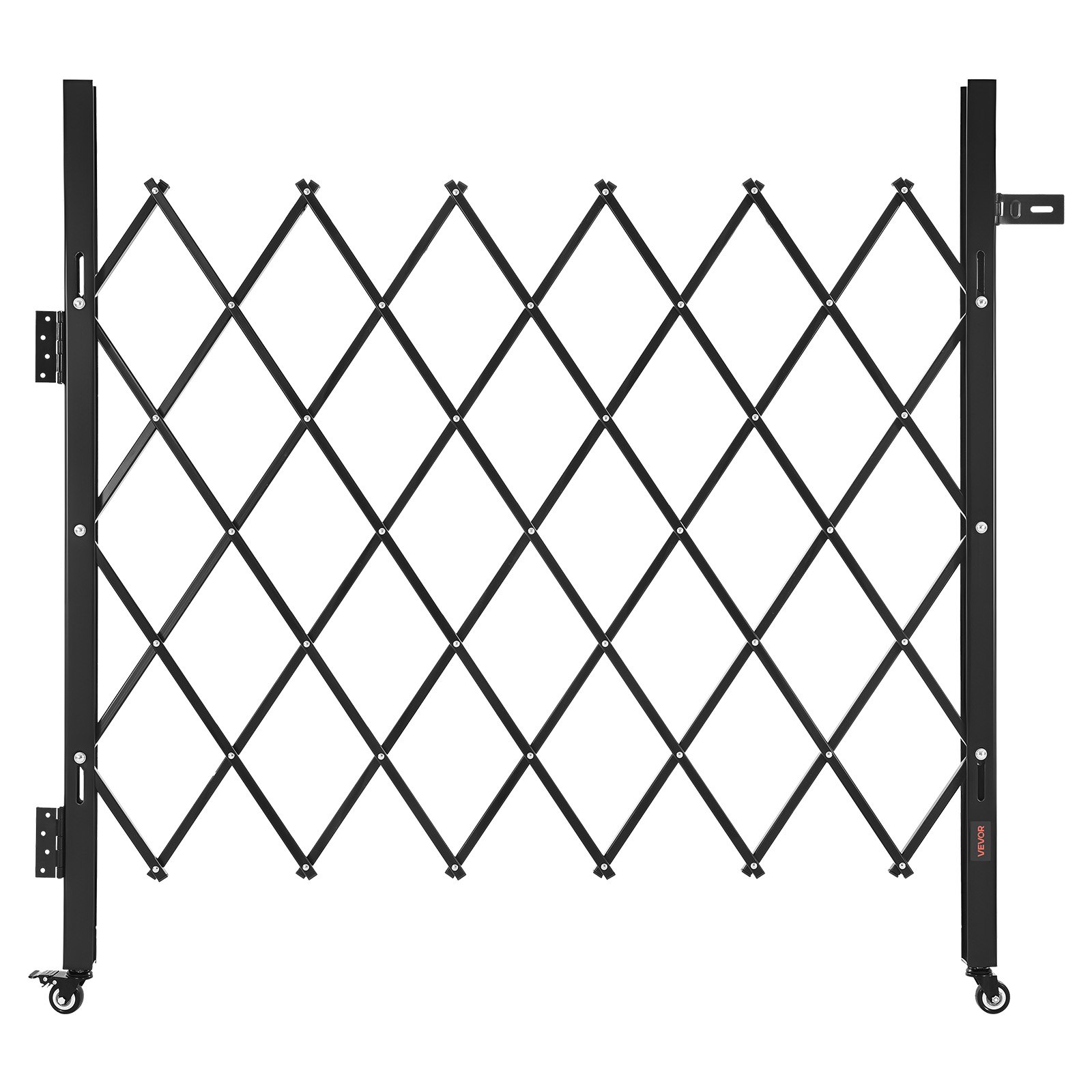 VEVOR Single Folding Security Gate, Lockable Scissor Gate with 360° Swivel Casters, Outdoor Barricade Steel Retractable Gates, for Entry Security, Garage, Warehouse & Pool, 110 × 131 cm (W × H)