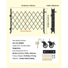 VEVOR Single Folding Security Gate, Lockable Scissor Gate with 360° Swivel Casters, Outdoor Barricade Steel Retractable Gates, for Entry Security, Garage, Warehouse & Pool, 66.93 x 51.57 in (W x H)