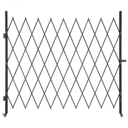 VEVOR Single Folding Security Gate, Lockable Scissor Gate with 360° Swivel Casters, Outdoor Barricade Steel Retractable Gates, for Entry Security, Garage, Warehouse & Pool, 2200 x 2205 mm (W x H)