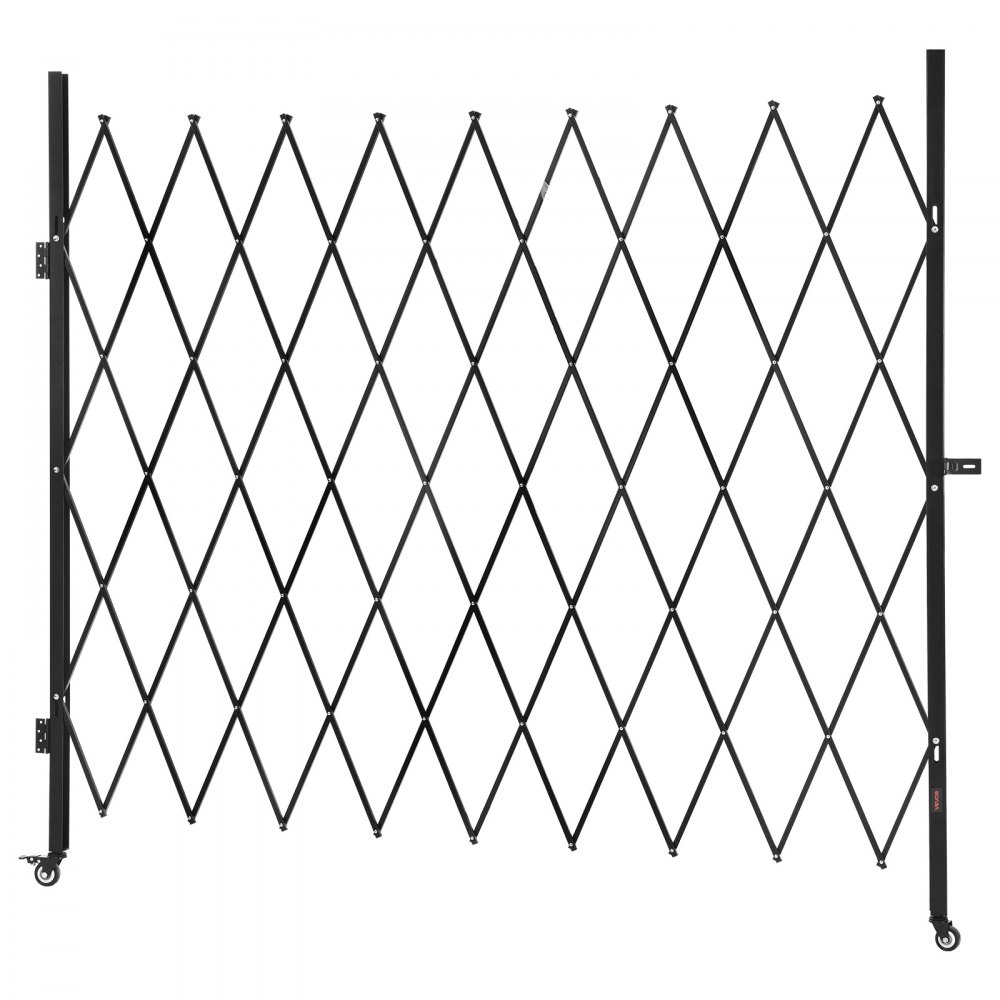VEVOR Single Folding Security Gate, Lockable Scissor Gate with 360° Swivel Casters, Outdoor Barricade Steel Retractable Gates, for Entry Security, Garage, Warehouse & Pool, 2200 x 2205 mm (W x H)
