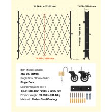 Single Folding Security Gate Lockable Scissor Gate 86.61 x 86.81 in (WxH)