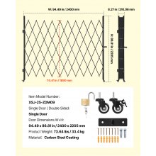 Single Folding Security Gate Lockable Scissor Gate 94.49 x 86.81 in (WxH)