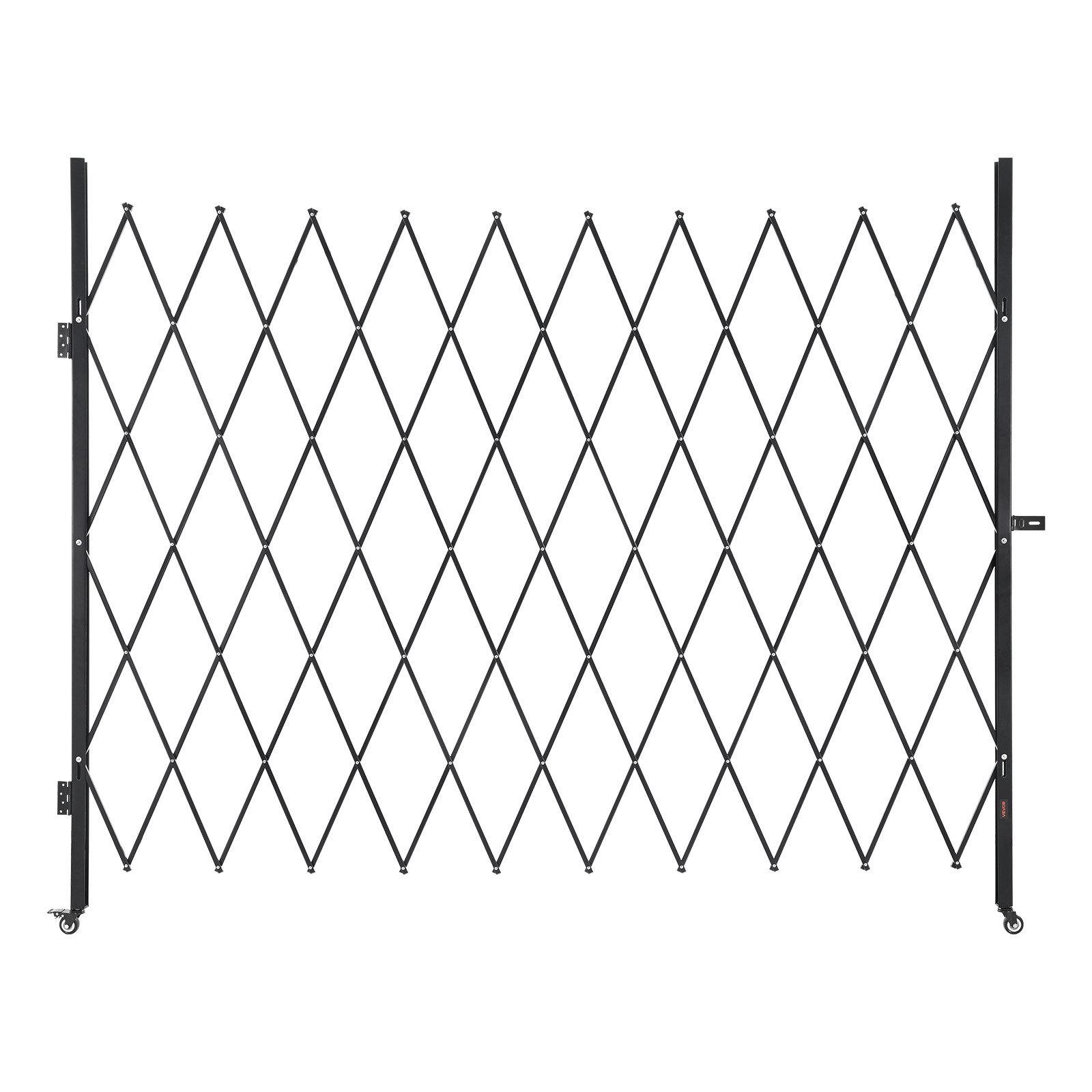 VEVOR Single Folding Security Gate, Lockable Scissor Gate with 360° Swivel Casters, Outdoor Barricade Steel Retractable Gates, for Entry Security, Garage, Warehouse & Pool, 2400 x 2205 mm (W x H)