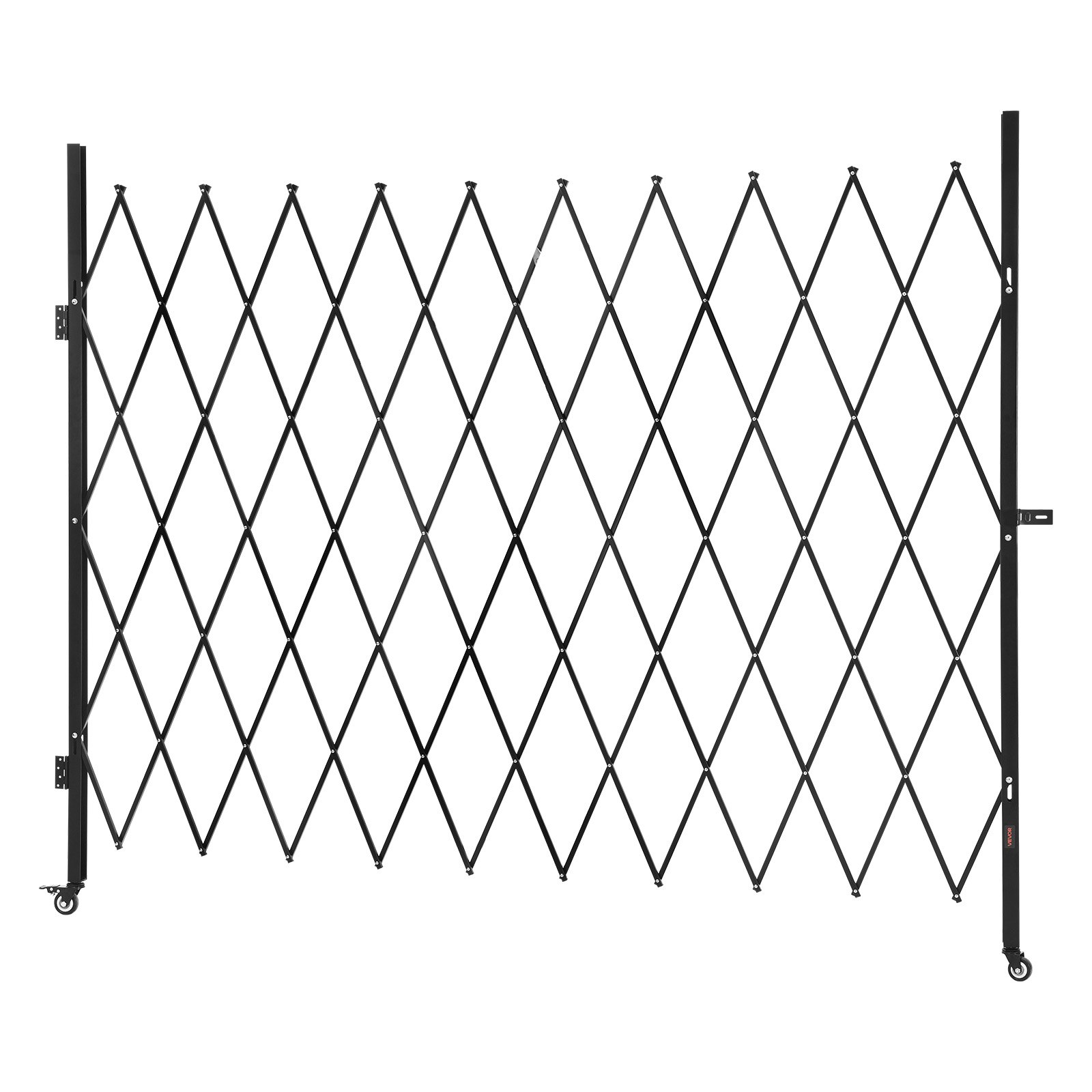 VEVOR Single Folding Security Gate, Lockable Scissor Gate with 360° Swivel Casters, Outdoor Barricade Steel Retractable Gates, for Entry Security, Garage, Warehouse & Pool, 2400 x 2205 mm (W x H)