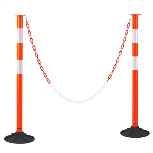 VEVOR 2 Pack Traffic Delineator Posts, 871 mm Traffic Safety Cones with Weighted Base, Reflective Strips and Chain, Heavy Duty Delineator Posts for Construction Site, Parking Lot, Crowd Control, Red