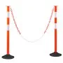 VEVOR 2 Pack Traffic Delineator Posts, 871 mm Traffic Safety Cones with Weighted Base, Reflective Strips and Chain, Heavy Duty Delineator Posts for Construction Site, Parking Lot, Crowd Control, Red