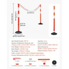 VEVOR 2 Packs Traffic Delineator Posts 34 in Safety Cones Weighted Base & Chains