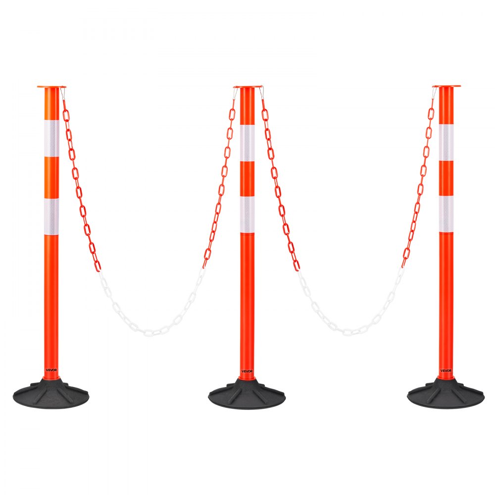 VEVOR 2 Pack Traffic Delineator Posts, 871 mm Traffic Safety Cones with Weighted Base, Reflective Strips and Chain, Heavy Duty Delineator Posts for Construction Site, Parking Lot, Crowd Control, Red