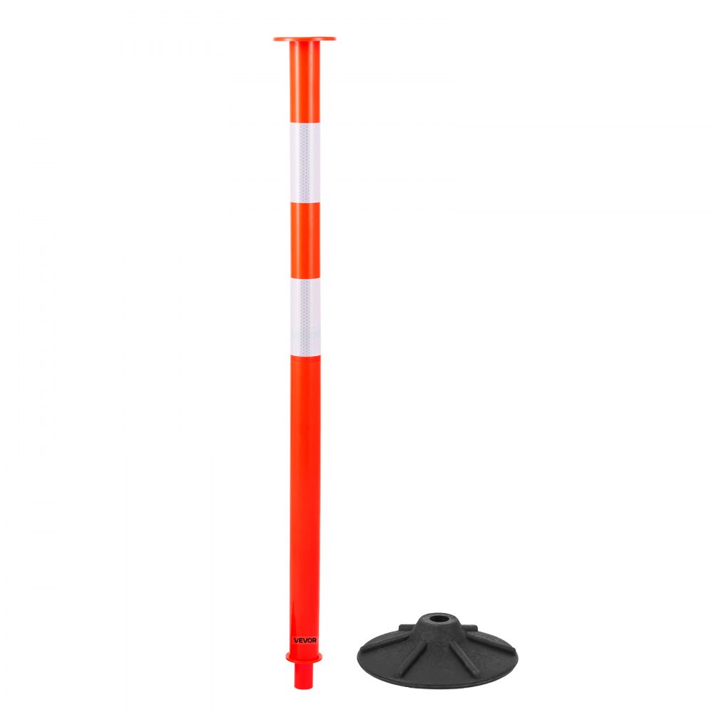 VEVOR 3 Pack Traffic Delineator Posts, 871 mm Traffic Safety Cones with Weighted Base, Reflective Strips and Chain, Heavy Duty Delineator Posts for Construction Site, Parking Lot, Crowd Control, Red