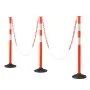 VEVOR 3 Pack Traffic Delineator Posts, 34 in Traffic Safety Cones with Weighted Base, Reflective Strips and Chain, Heavy Duty Delineator Posts for Construction Site, Parking Lot, Crowd Control, Red