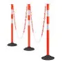 VEVOR 3 Pack Traffic Delineator Posts, 34 in Traffic Safety Cones with Weighted Base, Reflective Strips and Chain, Heavy Duty Delineator Posts for Construction Site, Parking Lot, Crowd Control, Red