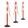 VEVOR 3 Pack Traffic Delineator Posts, 34 in Traffic Safety Cones with Weighted Base, Reflective Strips and Chain, Heavy Duty Delineator Posts for Construction Site, Parking Lot, Crowd Control, Red