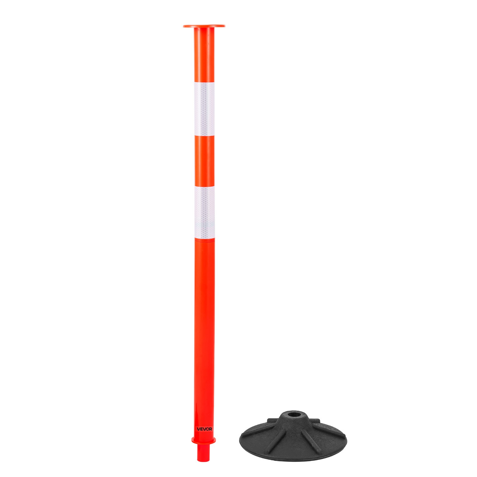 VEVOR 2 Pack Traffic Delineator Posts, 871 mm Traffic Safety Cones with Weighted Base, Reflective Strips and Chain, Heavy Duty Delineator Posts for Construction Site, Parking Lot, Crowd Control, Red