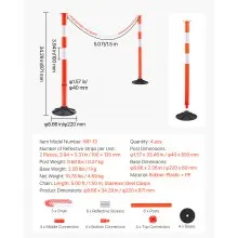 VEVOR 4 Packs Traffic Delineator Posts 34 in Safety Cones Weighted Base & Chains