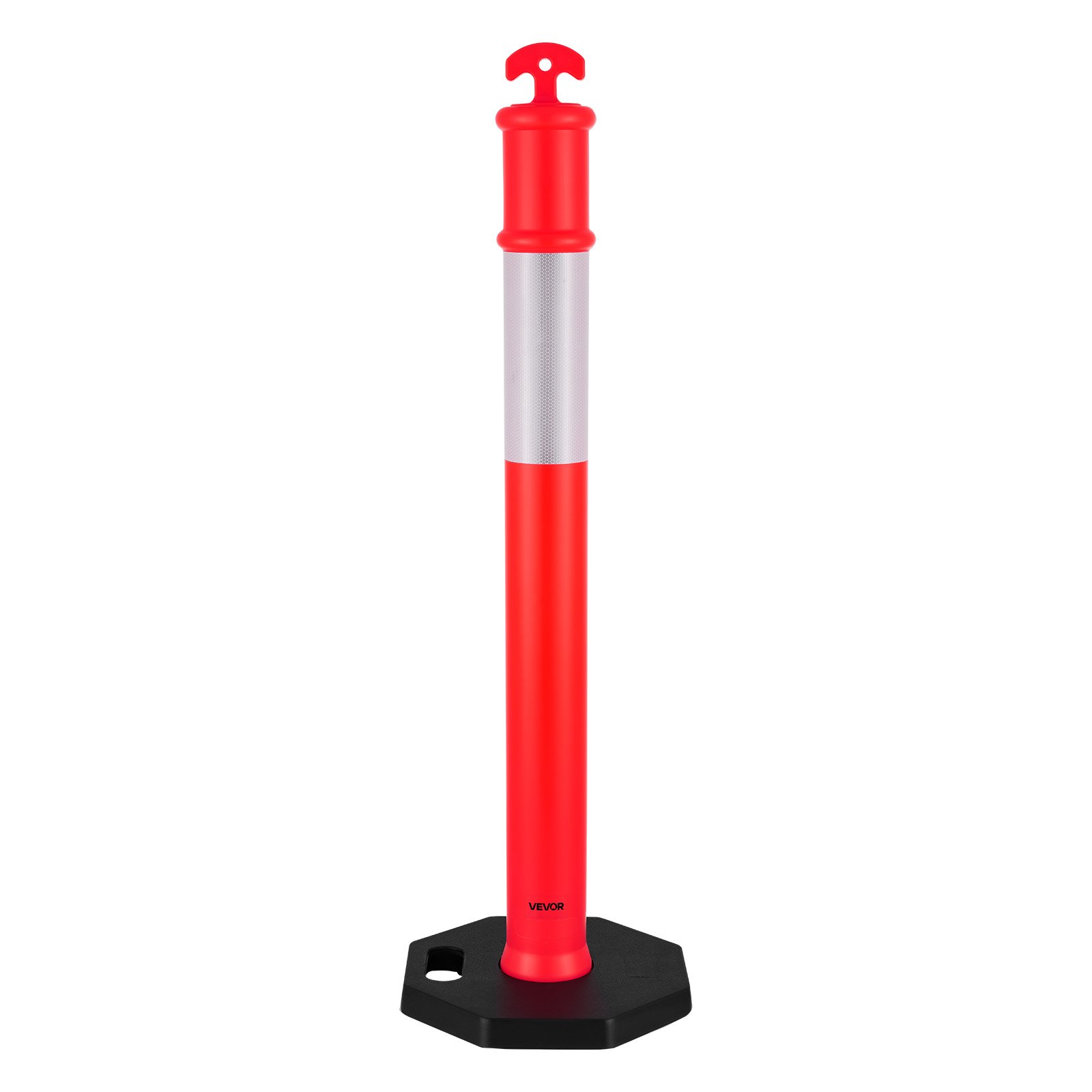 VEVOR 9 Pack Traffic Delineator Posts, 1140 mm Traffic Safety Cones with Weighted Base and Reflective Strips, Heavy Duty Delineator Posts for Construction Site, Parking Lot, Crowd Control, Red