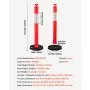 VEVOR 3 Pack Traffic Delineator Posts, 1140 mm Traffic Safety Cones with Weighted Base and Reflective Strips, Heavy Duty Delineator Posts for Construction Site, Parking Lot, Crowd Control, Red