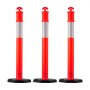 VEVOR 3 Pack Traffic Delineator Posts, 1140 mm Traffic Safety Cones with Weighted Base and Reflective Strips, Heavy Duty Delineator Posts for Construction Site, Parking Lot, Crowd Control, Red