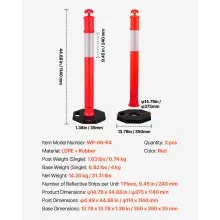 VEVOR 3 Packs Traffic Delineator Posts 48 in Traffic Safety Cones Weighted Base