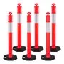 VEVOR 6 Pack Traffic Delineator Posts, 1140 mm Traffic Safety Cones with Weighted Base and Reflective Strips, Heavy Duty Delineator Posts for Construction Site, Parking Lot, Crowd Control, Red