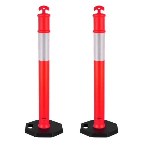 VEVOR 2 Pack Traffic Delineator Posts, 1140 mm Traffic Safety Cones with Weighted Base and Reflective Strips, Heavy Duty Delineator Posts for Construction Site, Parking Lot, Crowd Control, Red