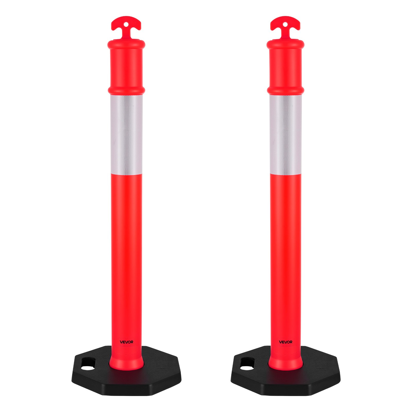 VEVOR 2 Pack Traffic Delineator Posts, 1140 mm Traffic Safety Cones with Weighted Base and Reflective Strips, Heavy Duty Delineator Posts for Construction Site, Parking Lot, Crowd Control, Red