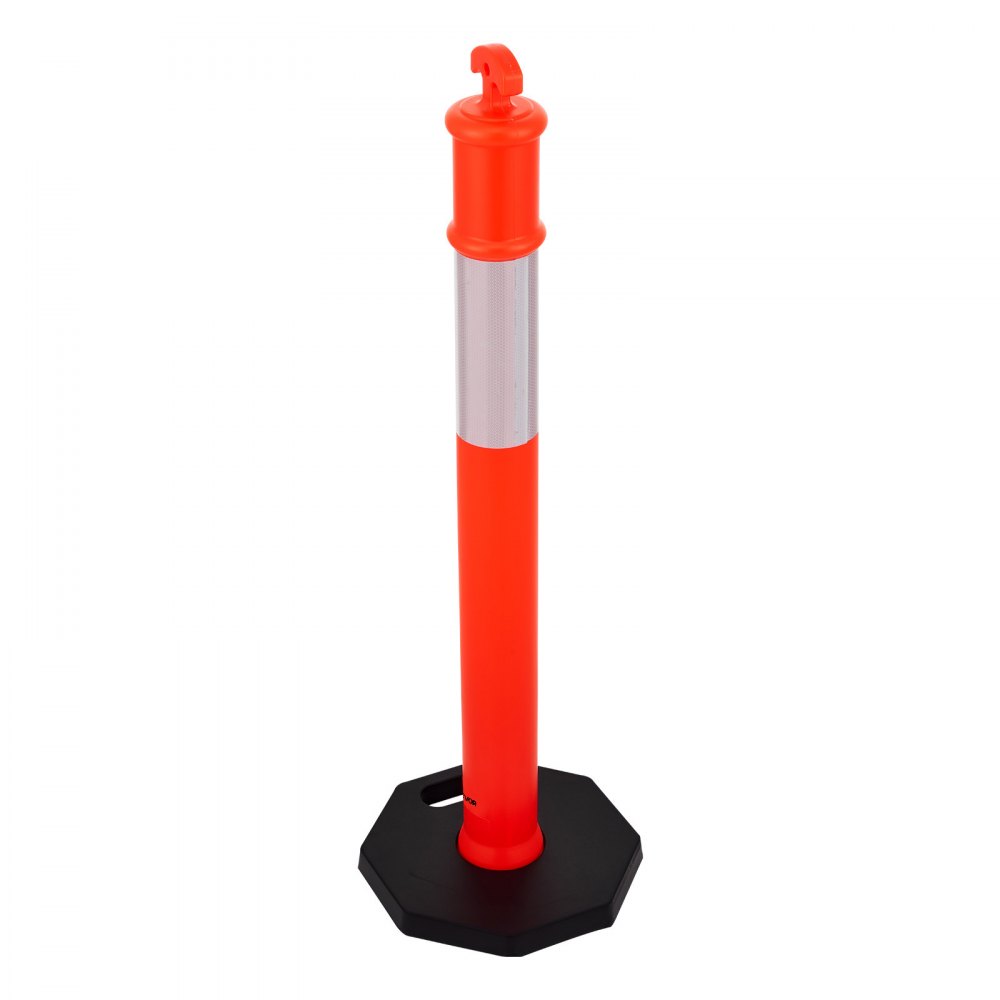 VEVOR 12 Pack Traffic Delineator Posts, 1140 mm Traffic Safety Cones with Weighted Base and Reflective Strips, Heavy Duty Delineator Posts for Construction Site, Parking Lot, Crowd Control, Red