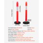 VEVOR 12 Pack Traffic Delineator Posts, 1140 mm Traffic Safety Cones with Weighted Base and Reflective Strips, Heavy Duty Delineator Posts for Construction Site, Parking Lot, Crowd Control, Red