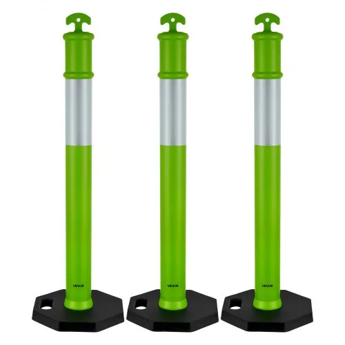VEVOR 3 Pack Traffic Delineator Posts, 1140 mm Traffic Safety Cones with Weighted Base and Reflective Strips, Heavy Duty Delineator Posts for Construction Site, Parking Lot, Crowd Control, Green