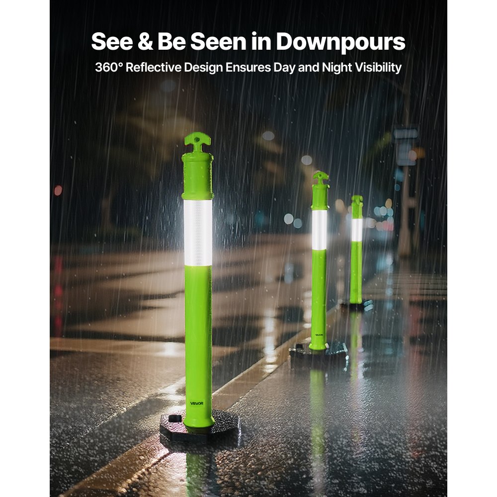 VEVOR 3 Pack Traffic Delineator Posts, 1140 mm Traffic Safety Cones with Weighted Base and Reflective Strips, Heavy Duty Delineator Posts for Construction Site, Parking Lot, Crowd Control, Green