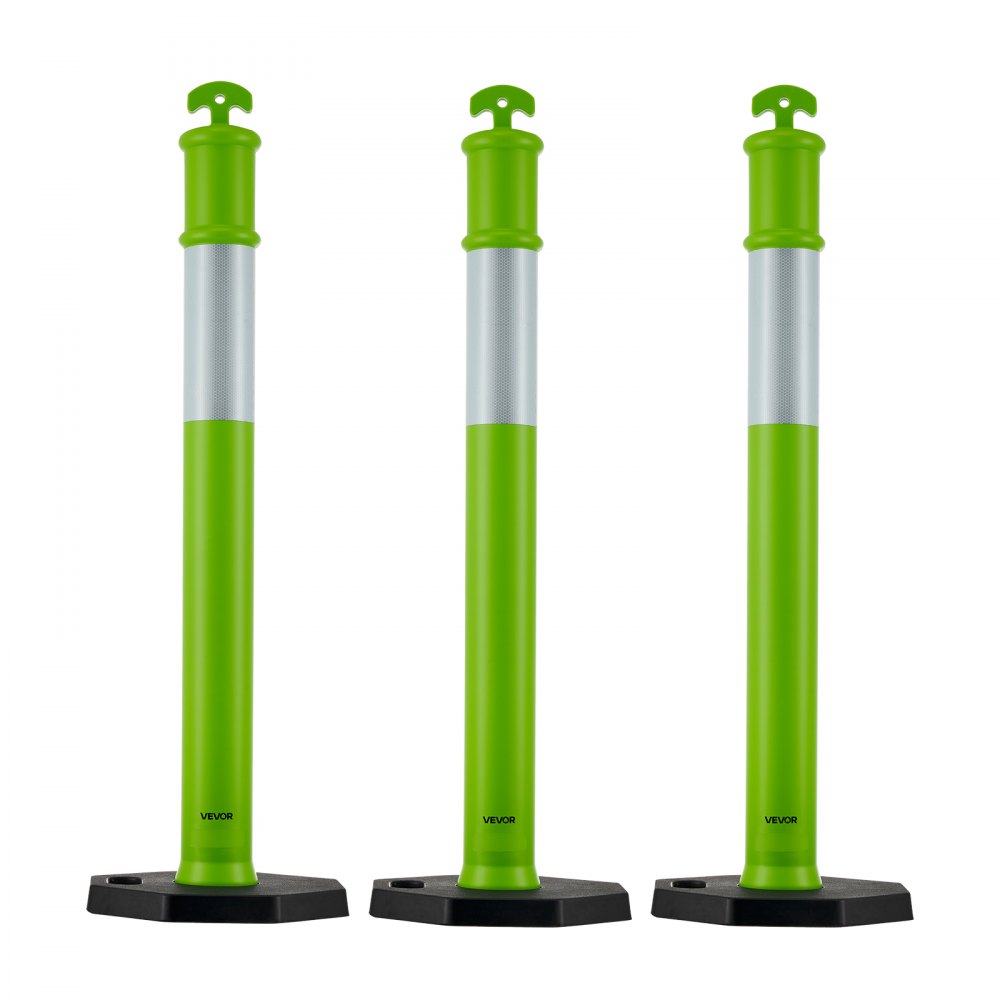 VEVOR 3 Pack Traffic Delineator Posts, 1140 mm Traffic Safety Cones with Weighted Base and Reflective Strips, Heavy Duty Delineator Posts for Construction Site, Parking Lot, Crowd Control, Green