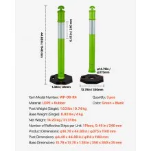 VEVOR 3 Packs Traffic Delineator Posts 48 in Safety Cones Weighted Base Green