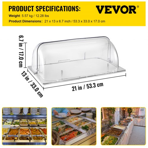VEVOR 4 Packs Chafing Dish Cover Clear 21"x13"x17" Full Size Roll Top Chafing Dish Clear Plastic Bakery Pan Display Cover