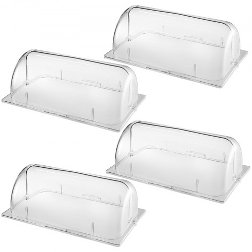 VEVOR 4 Packs Chafing Dish Cover Clear 21"x13"x17" Full Size Roll Top Chafing Dish Clear Plastic Bakery Pan Display Cover
