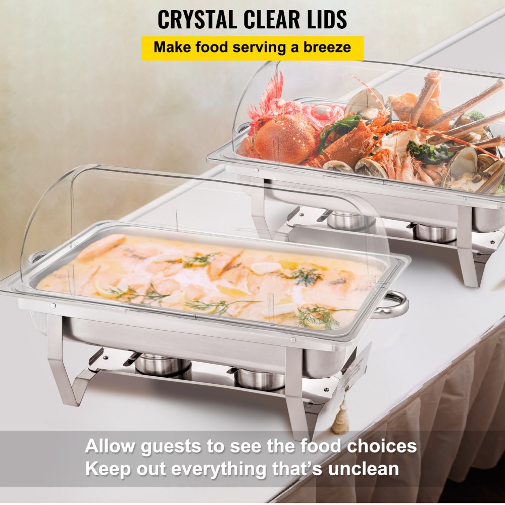 VEVOR 4 Packs Chafing Dish Cover Clear 21"x13"x17" Full Size Roll Top Chafing Dish Clear Plastic Bakery Pan Display Cover