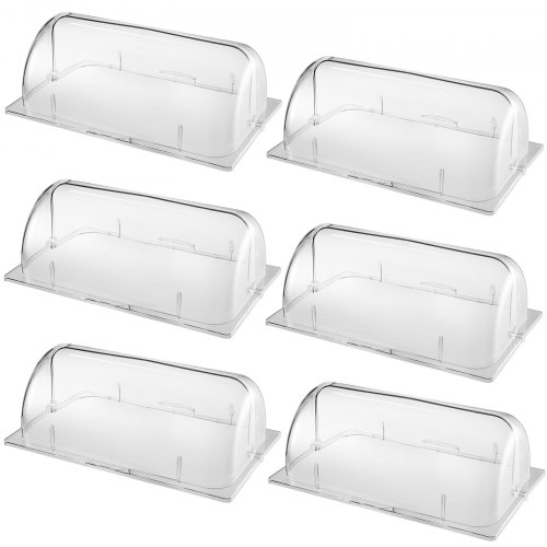 VEVOR 6 Packs Chafing Dish Cover Clear 21"x13"x17" Full Size Roll Top Chafing Dish Clear Plastic Bakery Pan Display Cover