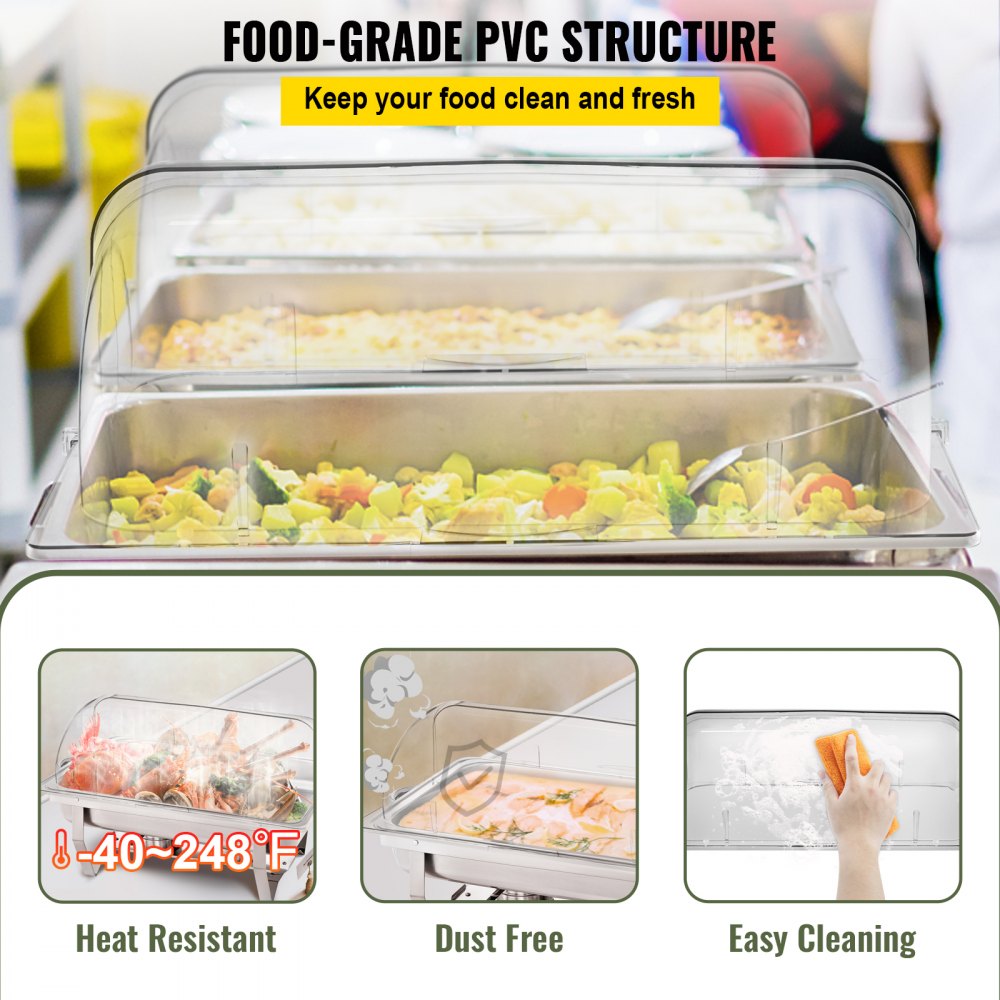 VEVOR 6 Packs Chafing Dish Cover Clear 21"x13"x17" Full Size Roll Top Chafing Dish Clear Plastic Bakery Pan Display Cover