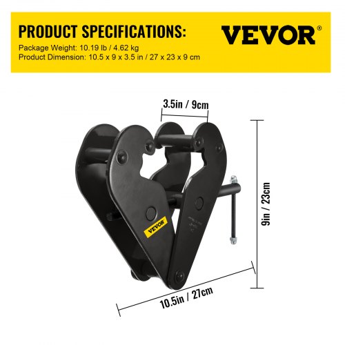 VEVOR Beam Clamp 2200lbs/1ton Capacity I Beam Lifting Clamp 3Inch-9Inch Opening Range Beam Clamps for Rigging Heavy Duty Steel Beam Clamp Tool Beam Hangers for Lifting Rigging in Black