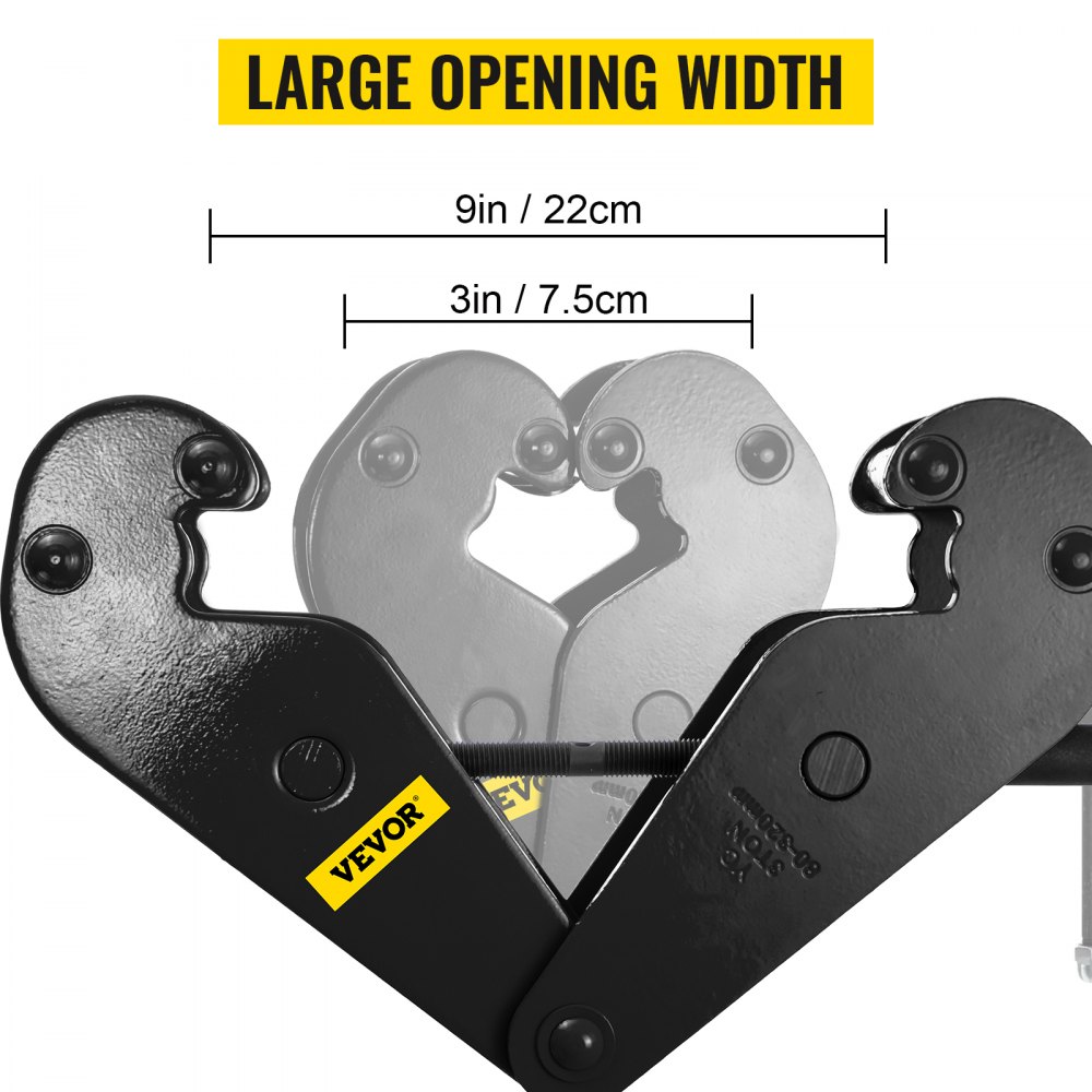 VEVOR Beam Clamp 2200lbs/1ton Capacity I Beam Lifting Clamp 3inch-9inch Opening Range Beam Clamps for Rigging Heavy Duty Steel Beam Clamp Tool Beam Hangers for Lifting Rigging(1 ton)
