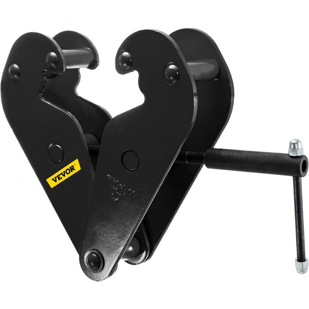 black VEVOR beam clamp with handle and screws, detailed side view.