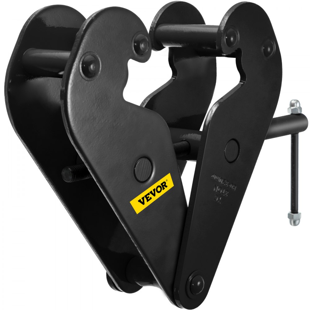 black VEVOR beam clamp with adjustable screw mechanism and robust steel construction.