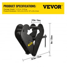 VEVOR Beam Clamp 1996kgs/2ton Capacity I Beam Lifting Clamp 7.62cm-22.86cm Opening Range Beam Clamps for Rigging Heavy Duty Steel Beam Clamp Tool Beam Hangers for Lifting Rigging in Black
