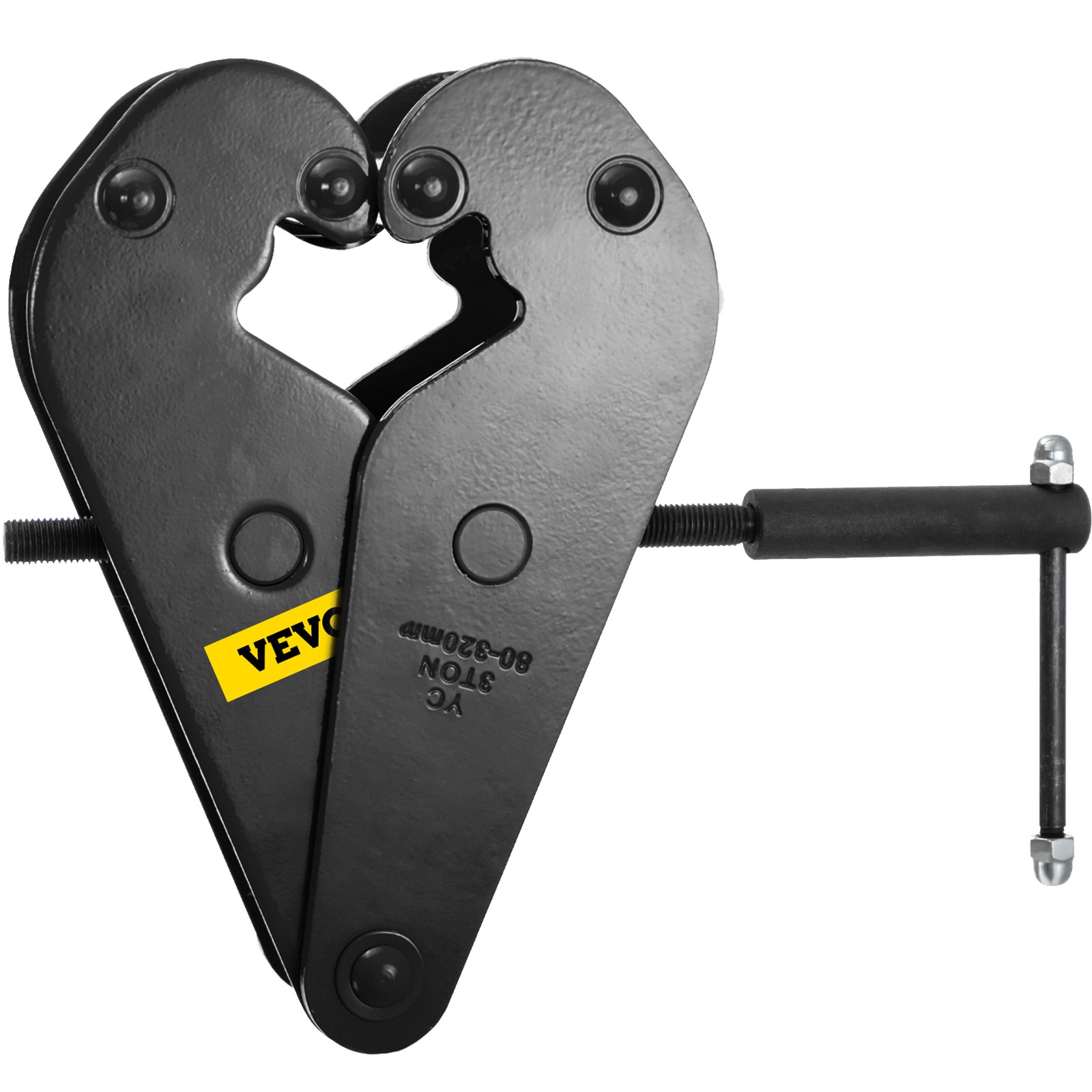 VEVOR beam clamp with adjustable screw and heavy-duty black metal design.
