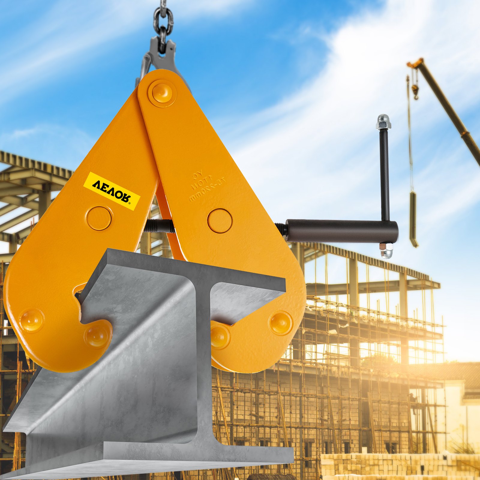 VEVOR 1ton Capacity Beam Clamp I Beam Lifting Clamp 75-220 mm Opening Range Beam Clamps for Rigging Heavy Duty Steel Beam Clamp Tool Beam Hangers for Lifting Rigging Yellow