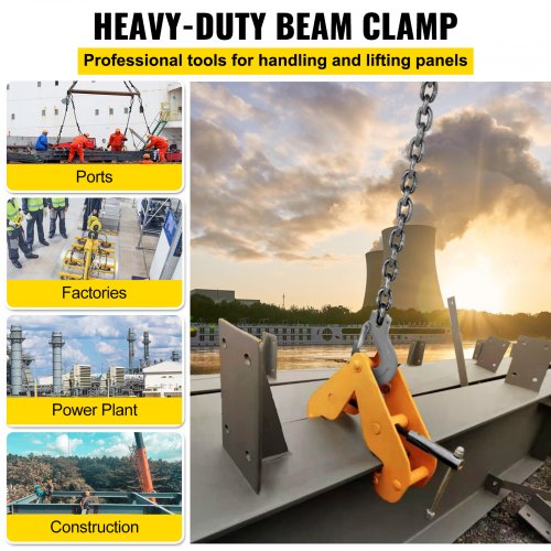 VEVOR Beam Clamp 4400lbs/2ton Capacity, I Beam Lifting Clamp 3inch-9inch, Opening Range Beam Clamps for Rigging, Heavy Duty Steel Beam Clamp Tool, Beam Hangers for Lifting Rigging, in Yellow
