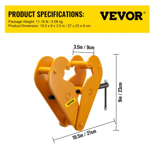 VEVOR Beam Clamp 4400lbs/2ton Capacity, I Beam Lifting Clamp 3inch-9inch, Opening Range Beam Clamps for Rigging, Heavy Duty Steel Beam Clamp Tool, Beam Hangers for Lifting Rigging, in Yellow