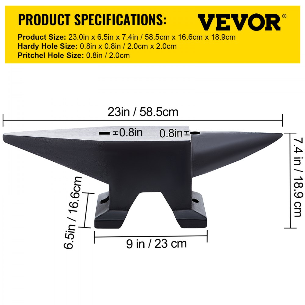 VEVOR Cast Iron Anvil, 110 Lbs(50kg) Single Horn Anvil with Large Countertop and Stable Base, High Hardness Rugged Round Horn Anvil Blacksmith, for Bending, Shaping